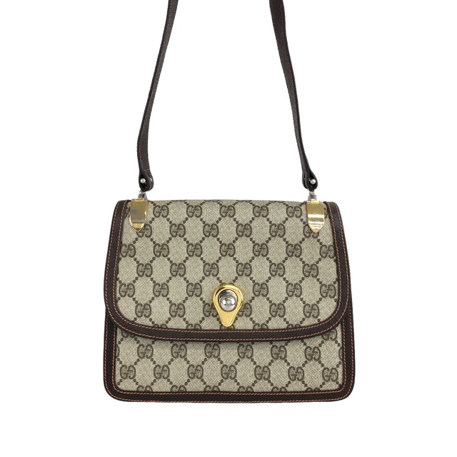 GUCCI グッチ GG ショルダーバッグ ベージュ メタルクロージャー ピッグレザー PVC vintage ヴィンテージ オールド m43bwz
