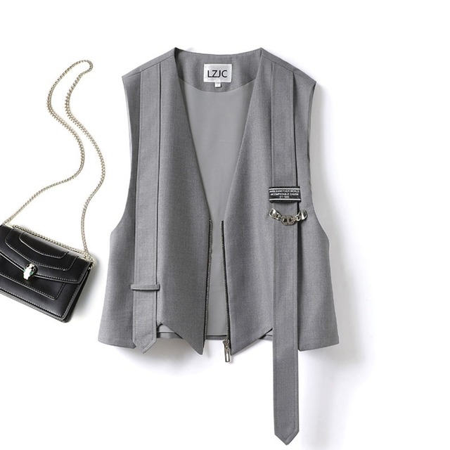 Zip-up Belted Short Vest 01118