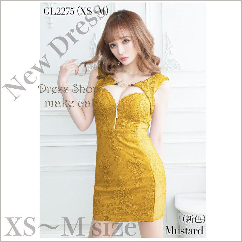 新色追加【ROBE de FLEURS Glossy】【即納】(XS.S.Mサイズ) サイドレース切替×フロントジッパータイトミニドレス(GL2275)