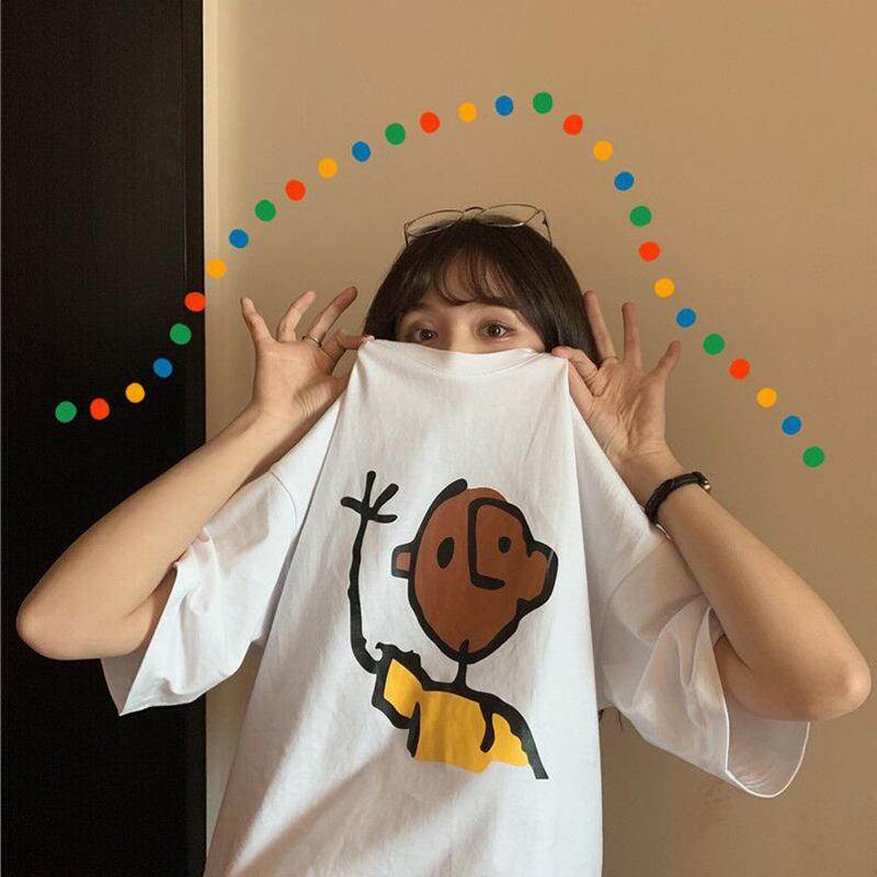 ルーズスタンダードプリントTシャツ レディースサマートップス レトロ 夏物 萌量不足7462438898