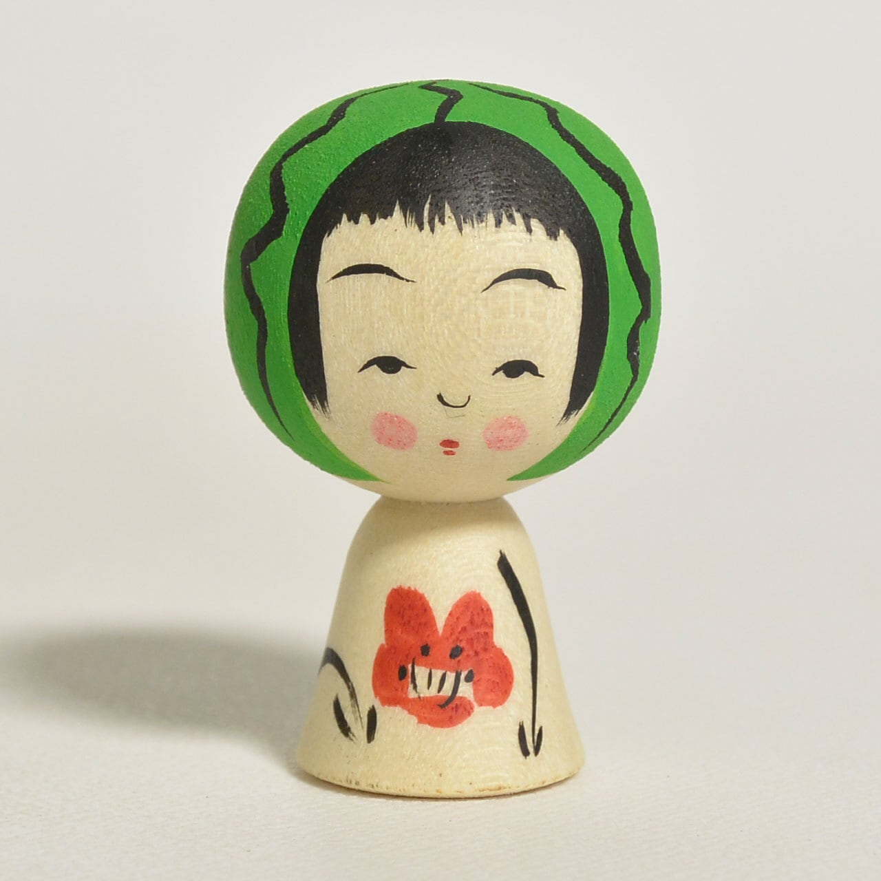 可愛い　コケシ　レア 小さなスイカちゃんこけし 約1寸 約3.5cm 鈴木明 工人（作並系）#2521