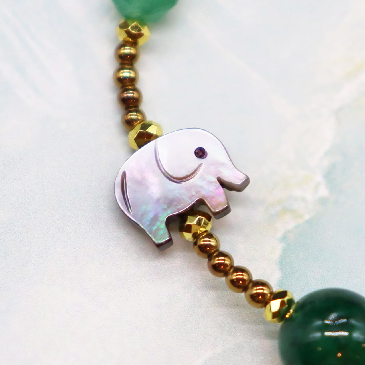 Longing for Jaipur】水紋天珠×グリーンアベンチュリン×ブラックシェル