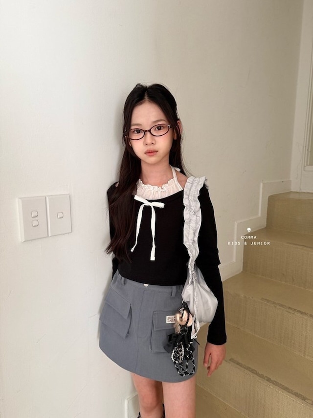 【予約】 comma シャーリングリボンT  26autumn 韓国ブランド　キッズ　女の子　小学生　コンマ　韓国子供服　トレンド