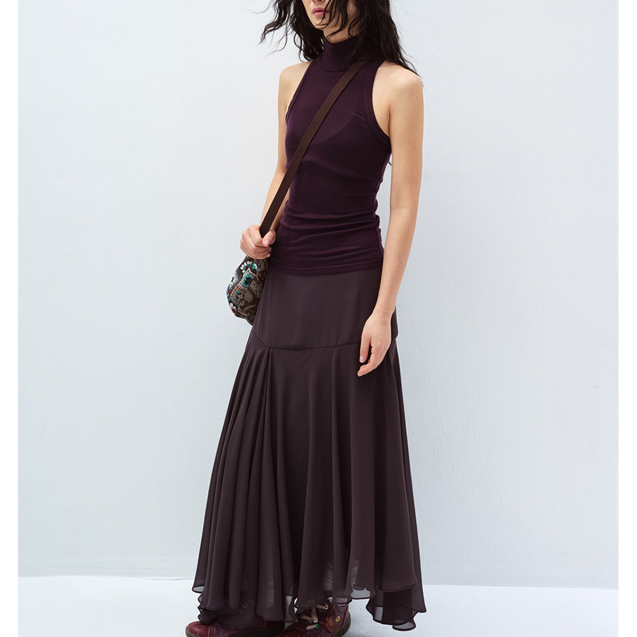 Asymmetrical Midi Flare Skirt T4358