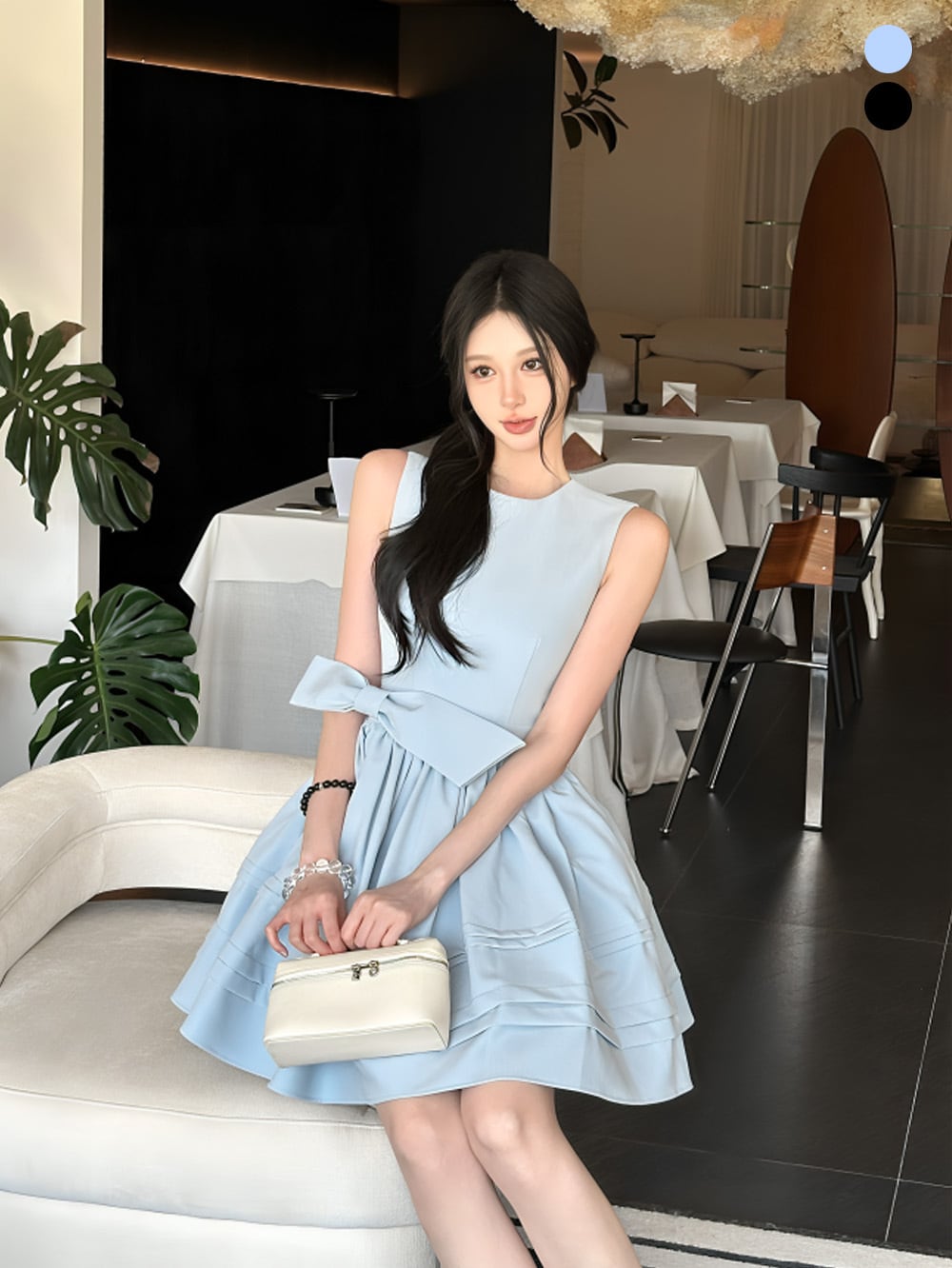 サイドビッグリボンアタッチメントノースリーブワンピース