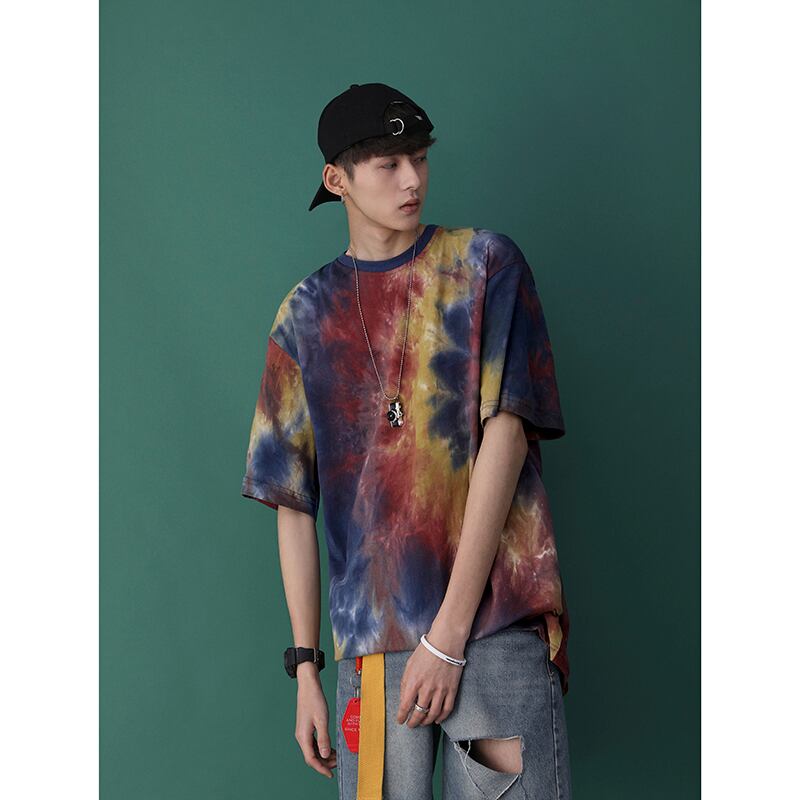 全2色 Tシャツ カットソー 総柄 カジュアル シンプル タイダイ