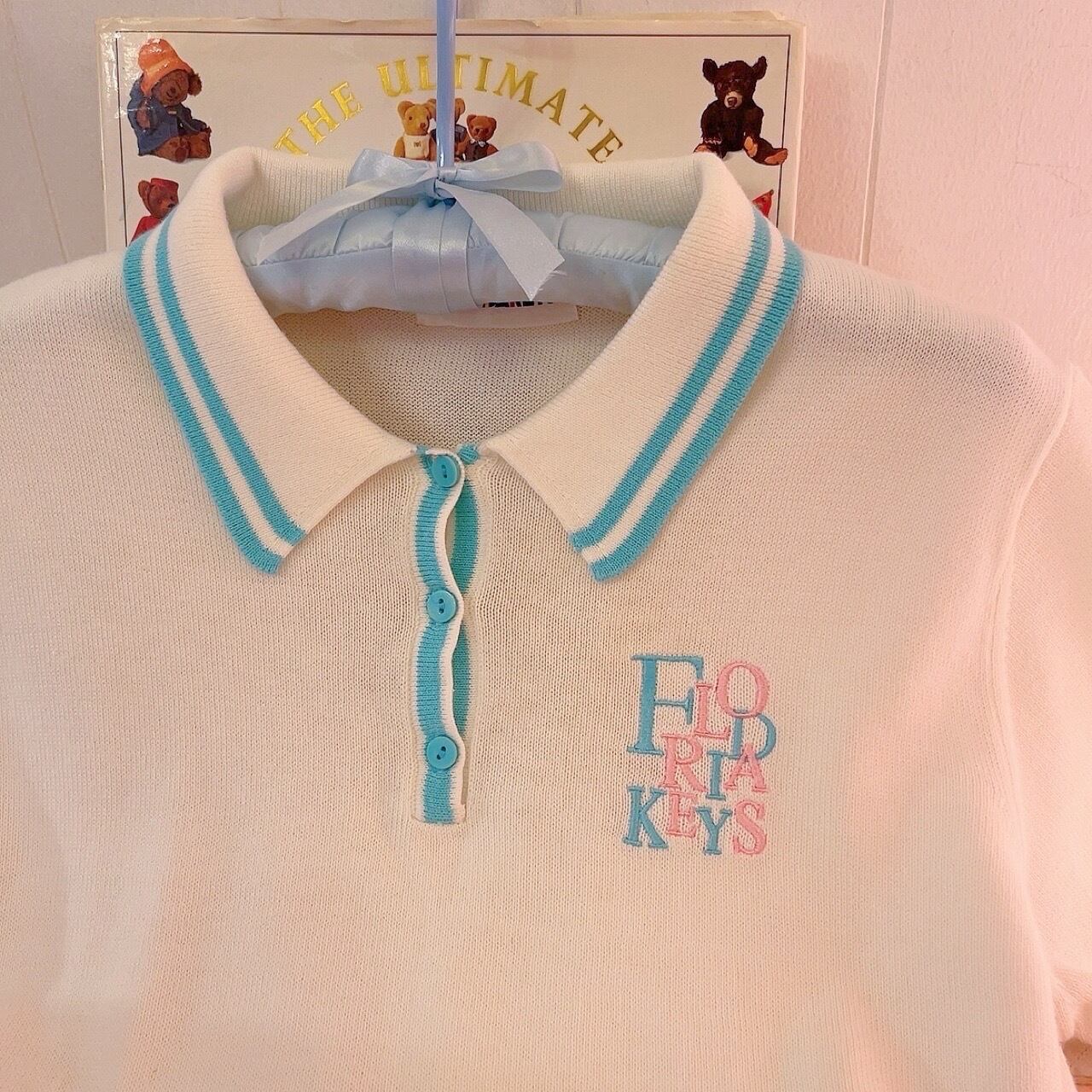 pastel mint blue line polo knit