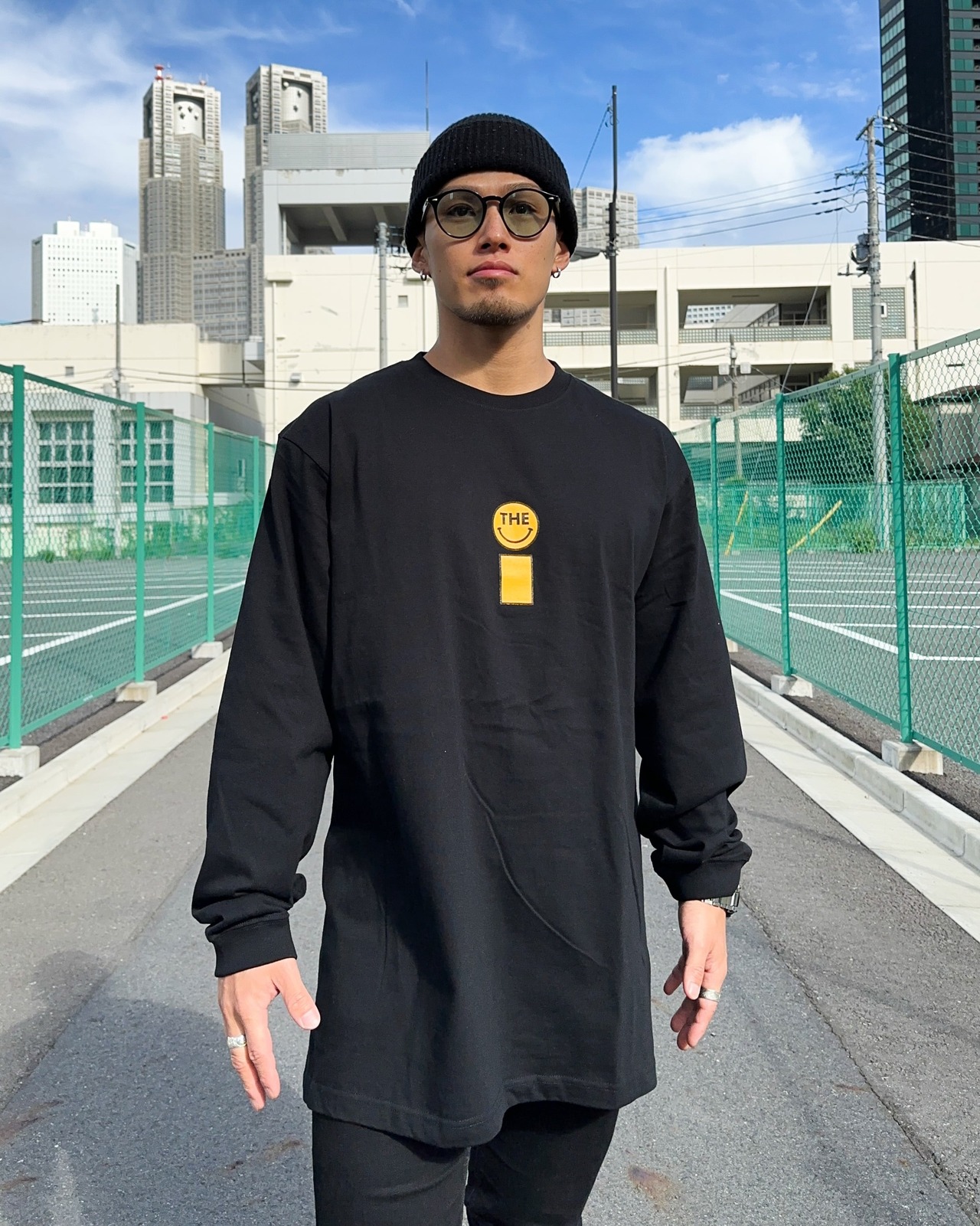SMILEY LONG T-SHIRT - BLACK