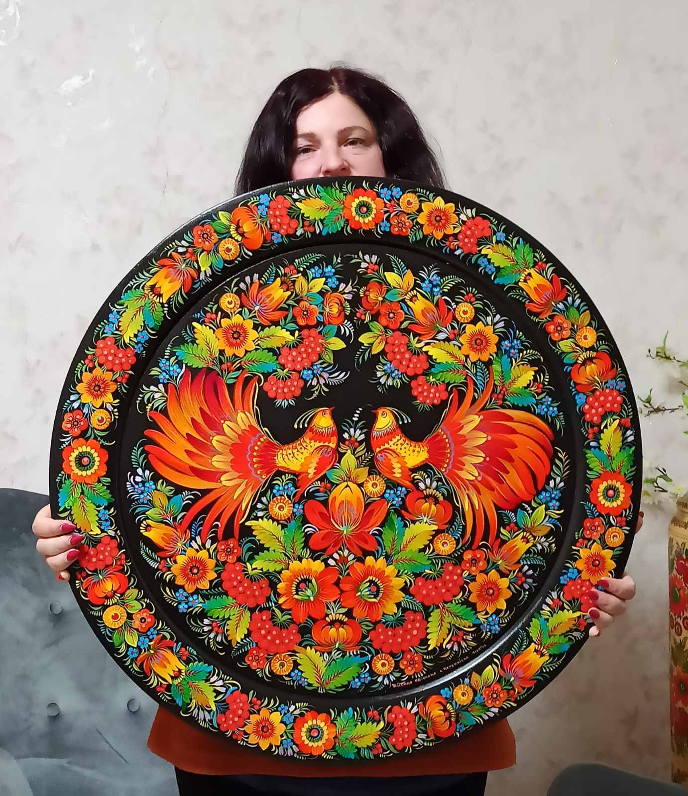 ウクライナ産ペトリキウカ塗りの絵皿