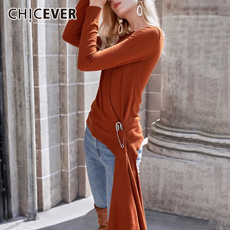 CHICEVER秋のセーター女性Oネック長袖パッチワークピン非対称裾ストリートウェアニットセーター2020タイド ロング オータム 秋物 6base530617298575