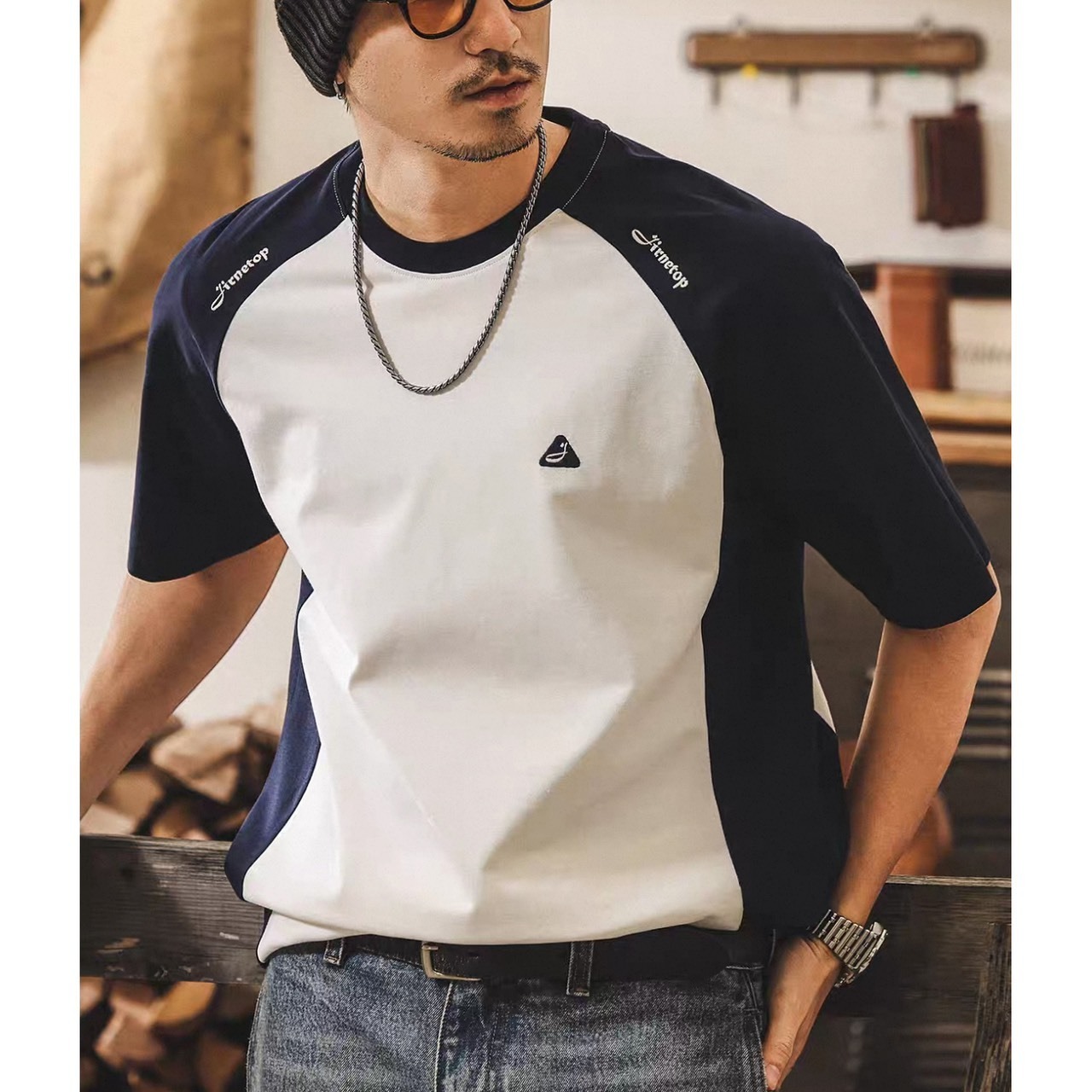 Raglan sleeve contrast tee 1367 - 8