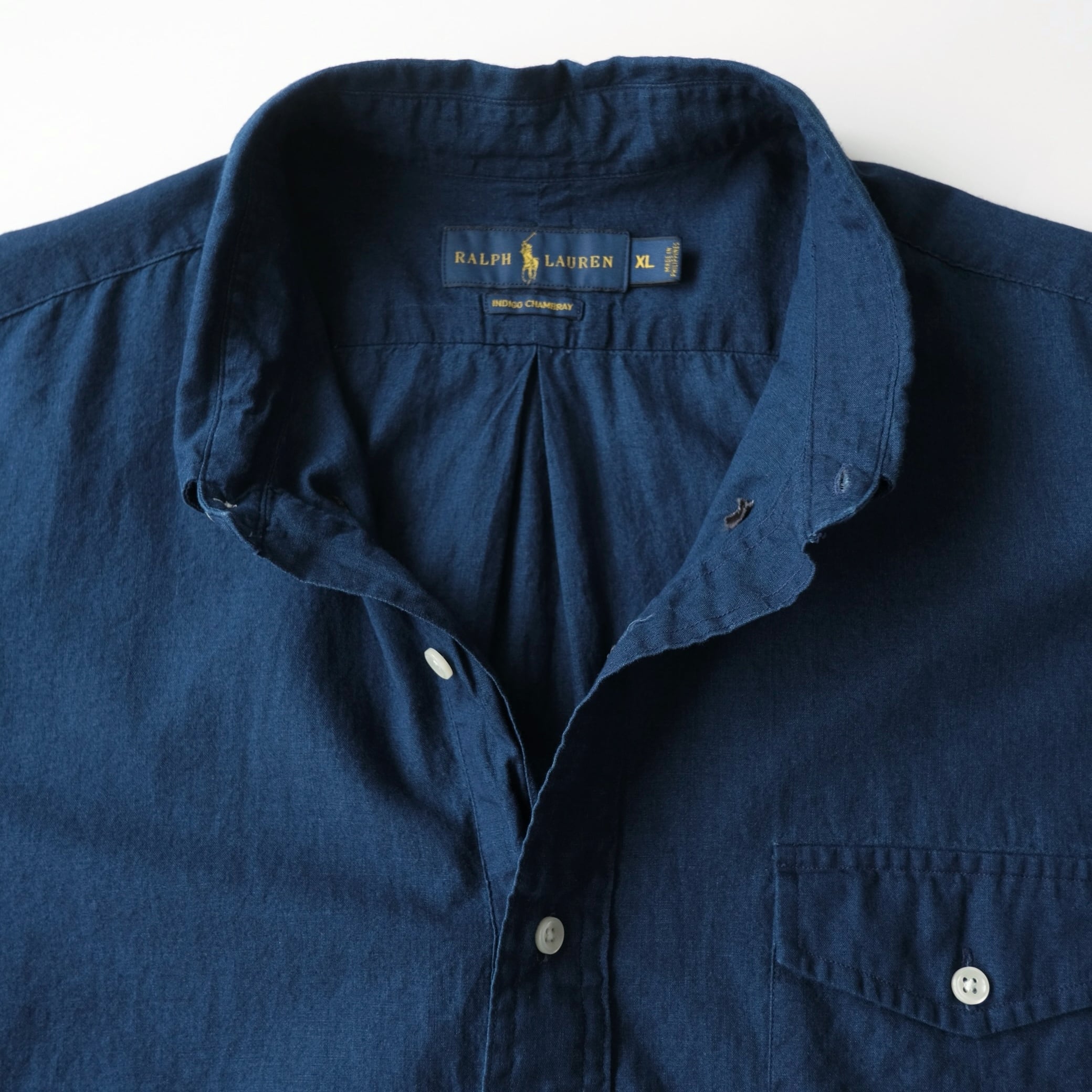 Ralph Lauren】S/S B.D Indigo Chambray Pullover Shirt XL | RE:FOUND