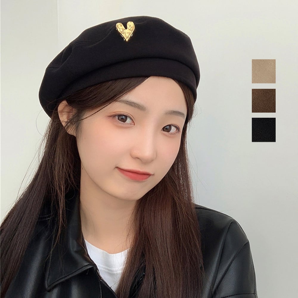 ベレー帽 帽子  韓国　ハート　デニム　レディース　ロゴ