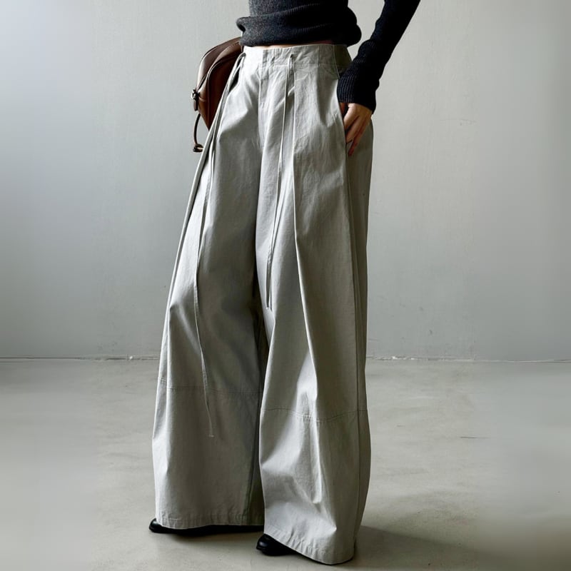 Waist string tuck wide pants 2 colors V2550