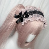 ♡【受注生産】No.10 薔薇刺繍＆黒基調 フリルレース ダブルリボンヘッドドレス black×pink ♡