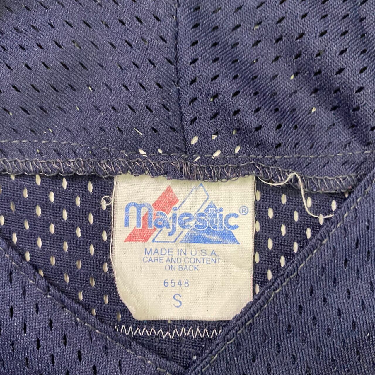 90年代 USA製 ヴィンテージ majestic メッシュ ノースリーブ ベースボールシャツ ベスト メンズM相当 古着 サメ ワッペン 90s  ビンテージ ネイビー 紺色【ゲームシャツ】 | cave 古着屋【公式】古着通販サイト