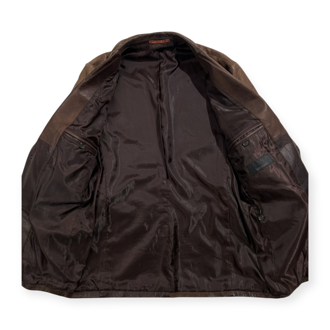 激渋 TETE HOMME テットオム レザー 2B テーラード ジャケット サイズ L /ブラウン系 牛革 本革
