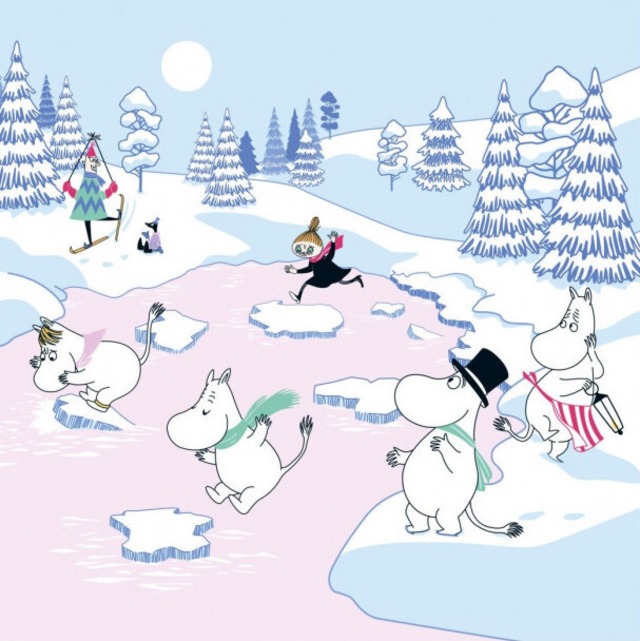 【ムーミン】バラ売り1枚 ランチサイズ ペーパーナプキン Moomin Winter ブルーxピンク