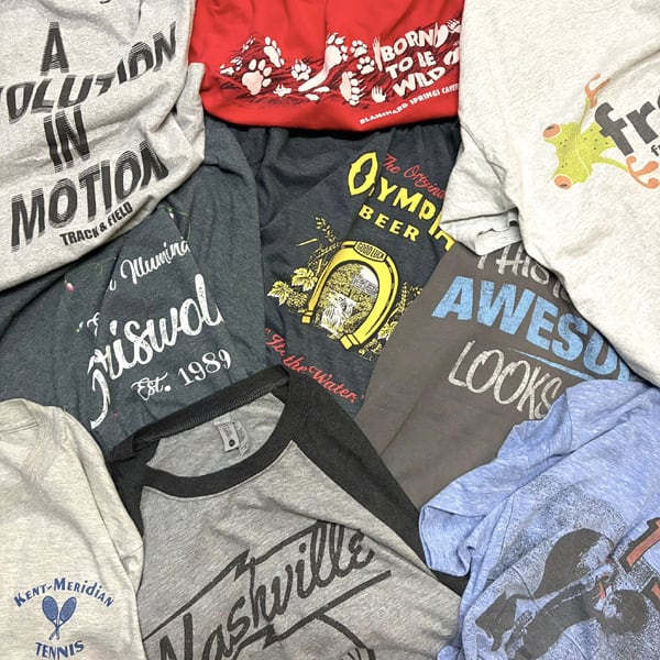 90s   Jeans TシャツUSA製 フェード 1点物◇USAブランド/フェードグレー/プリントTシャツ古着メンズML