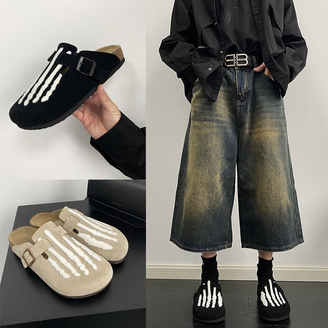 ボーンデザインスエードレザーサンダル