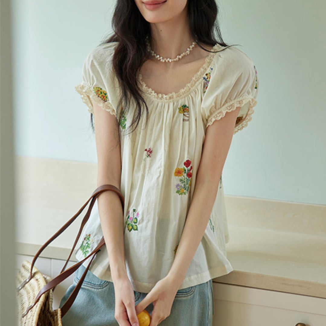 floral embroidered cotton blouse