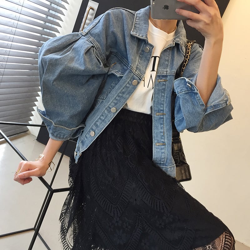 puff sleeve denim jacket