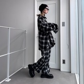 Ombre check asymmetric zip JK/black