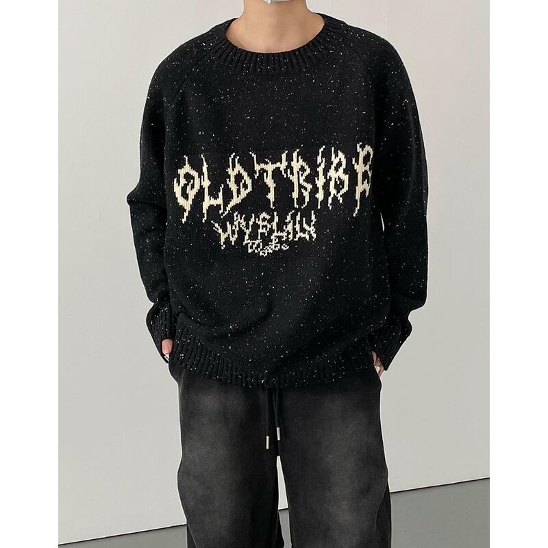 melange knit crew neck raglan sleeve oldtribe sweater mr0656