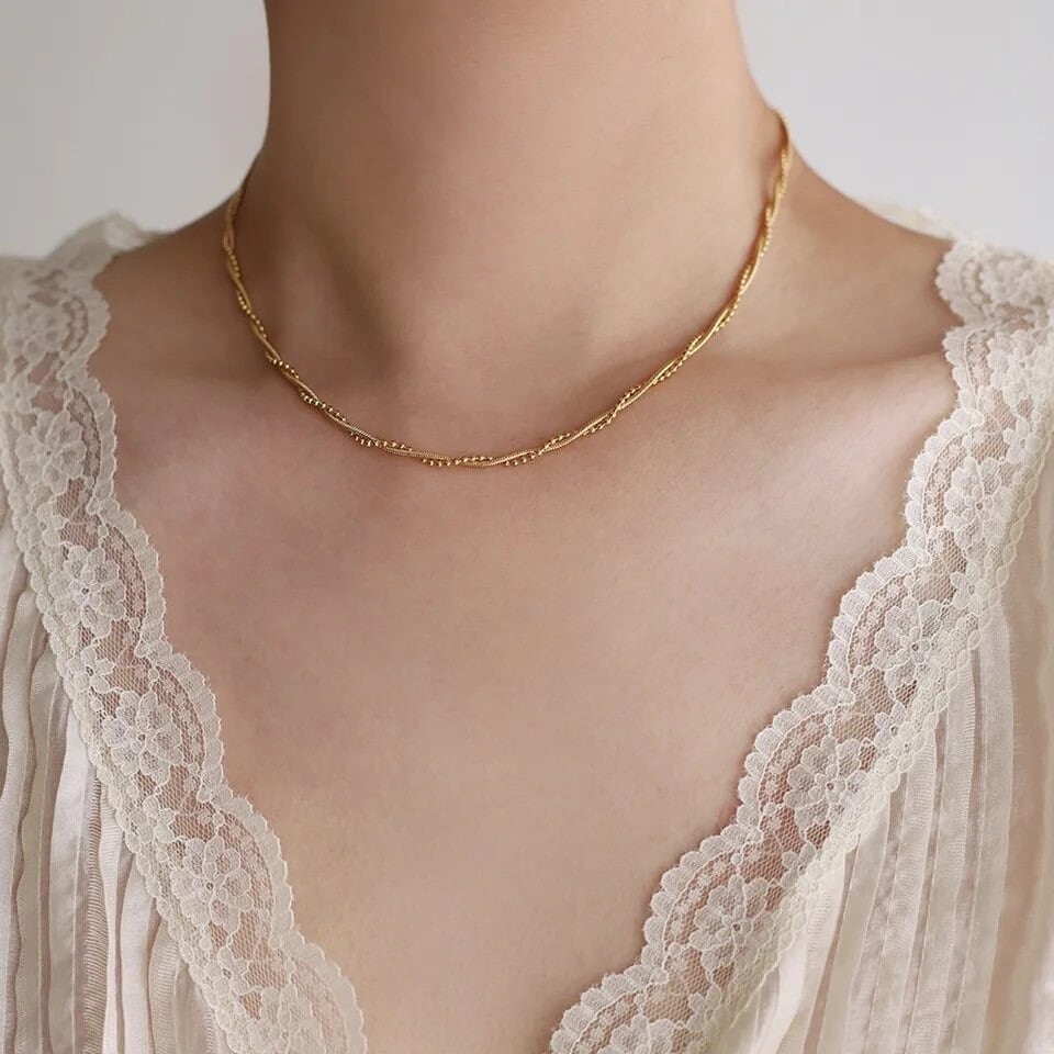 金アレ対応 ボールチェーン×スネークチェーンのうねうねネックレス(0511)