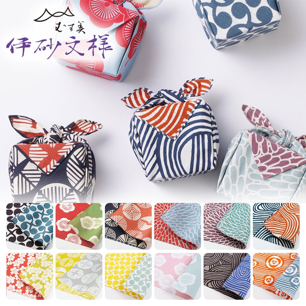 むす美 チーフ 伊砂文様 両面風呂敷 48cm リバーシブルふろしき 京都