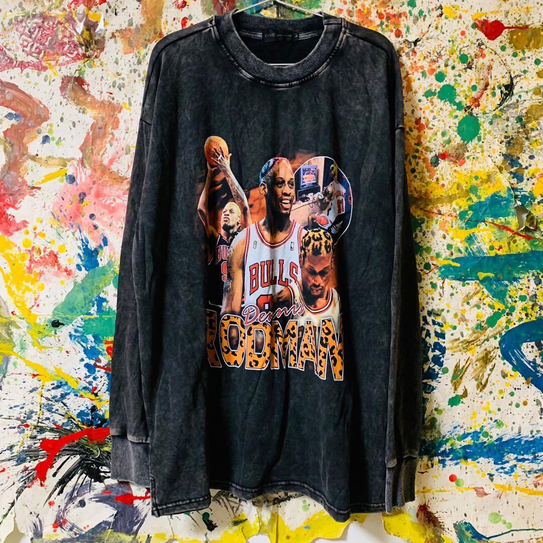 デニスロッドマン メンズ ロンT 新品 映画 L XL ブラック NBA - Tシャツ