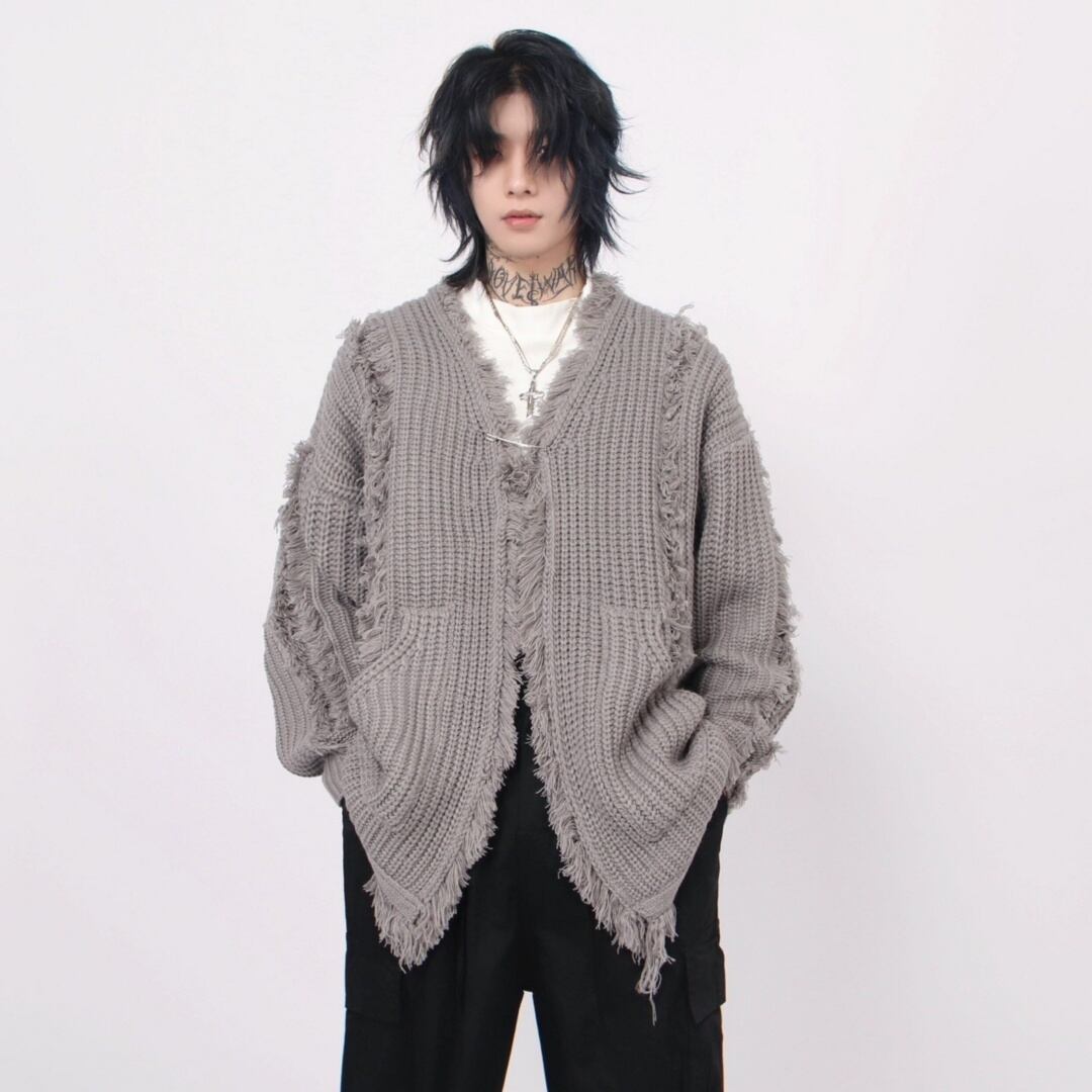 MZ STUDIOアシンメトリーフリンジニットカーディガン