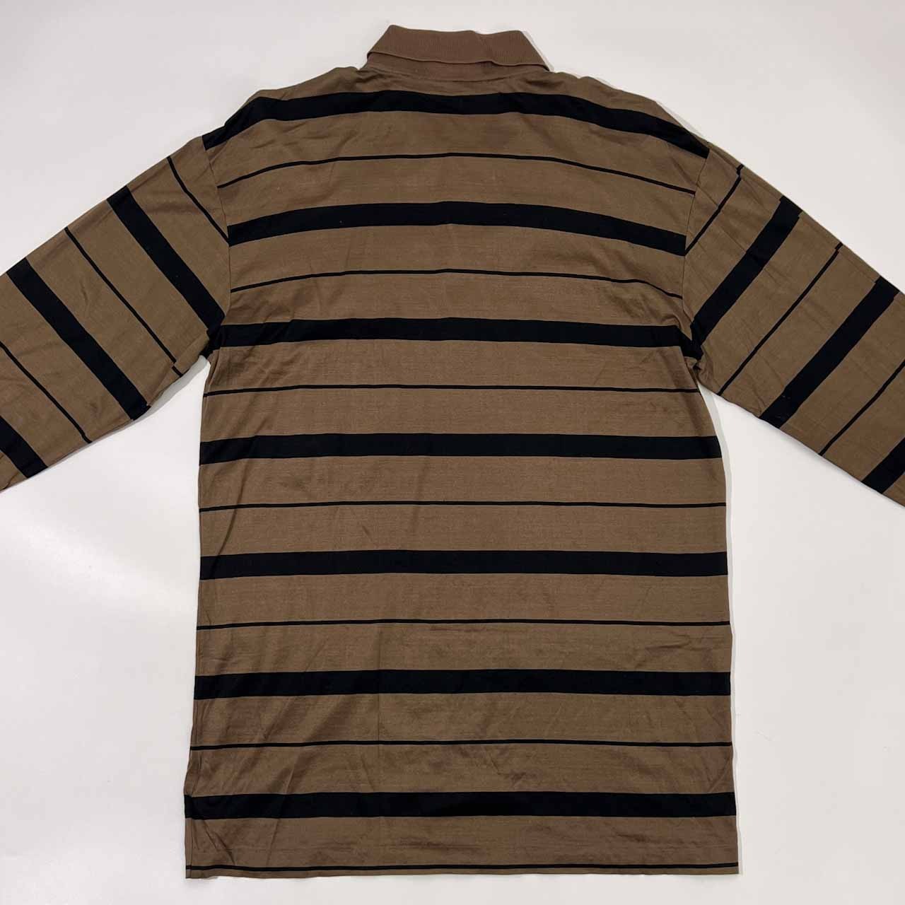 イタリア製 dunhill ダンヒル ボーダー 天竺 長袖 ポロシャツ S/ブラウン×ブラック メンズ