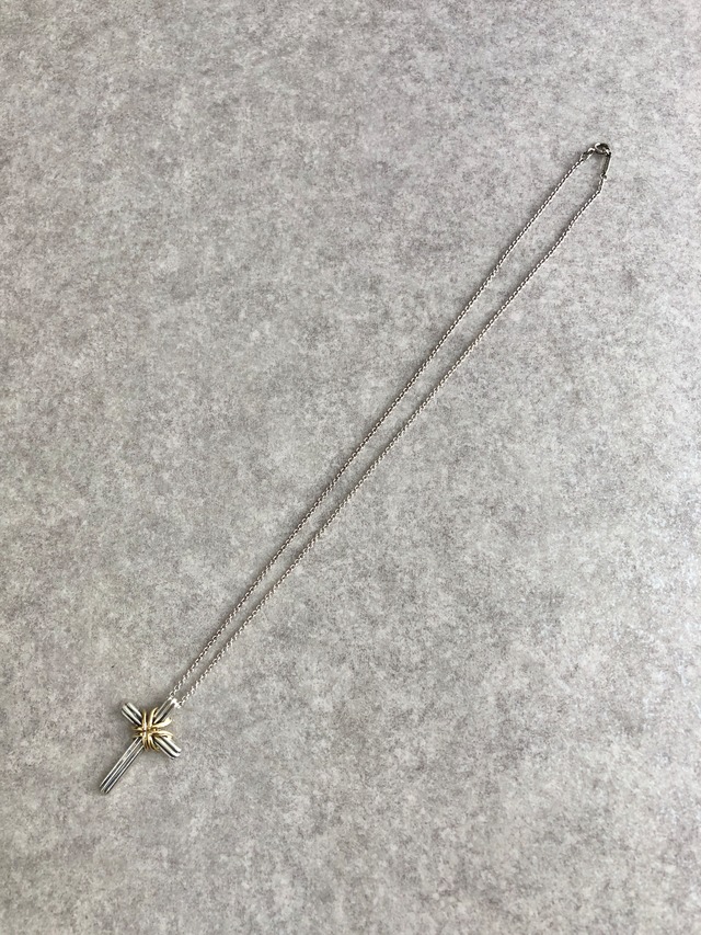 Tiffany & Co. ティファニー ネックレス シルバー×ゴールド シグネチャークロス 925/K18YG vintage ヴィンテージ オールド yx53pr