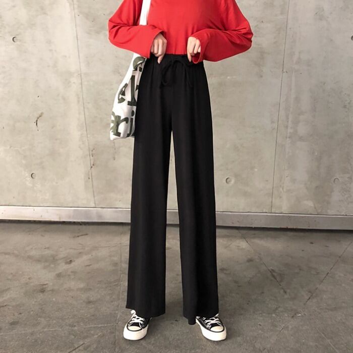 薄いハイウエストワイドレッグカジュアルパンツのバージョン2020年初春の女性の新入生オールマッチブラッククロップドパンツ 1号婦人78566367049