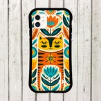 受注生産 iPhoneケース 猫の顔と花のサイケ民芸｜猫モチーフ PSYF036A