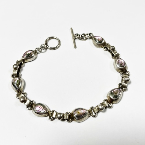 Vintage 925 Silver Aabloneshell Bracelet Made In Mexico
