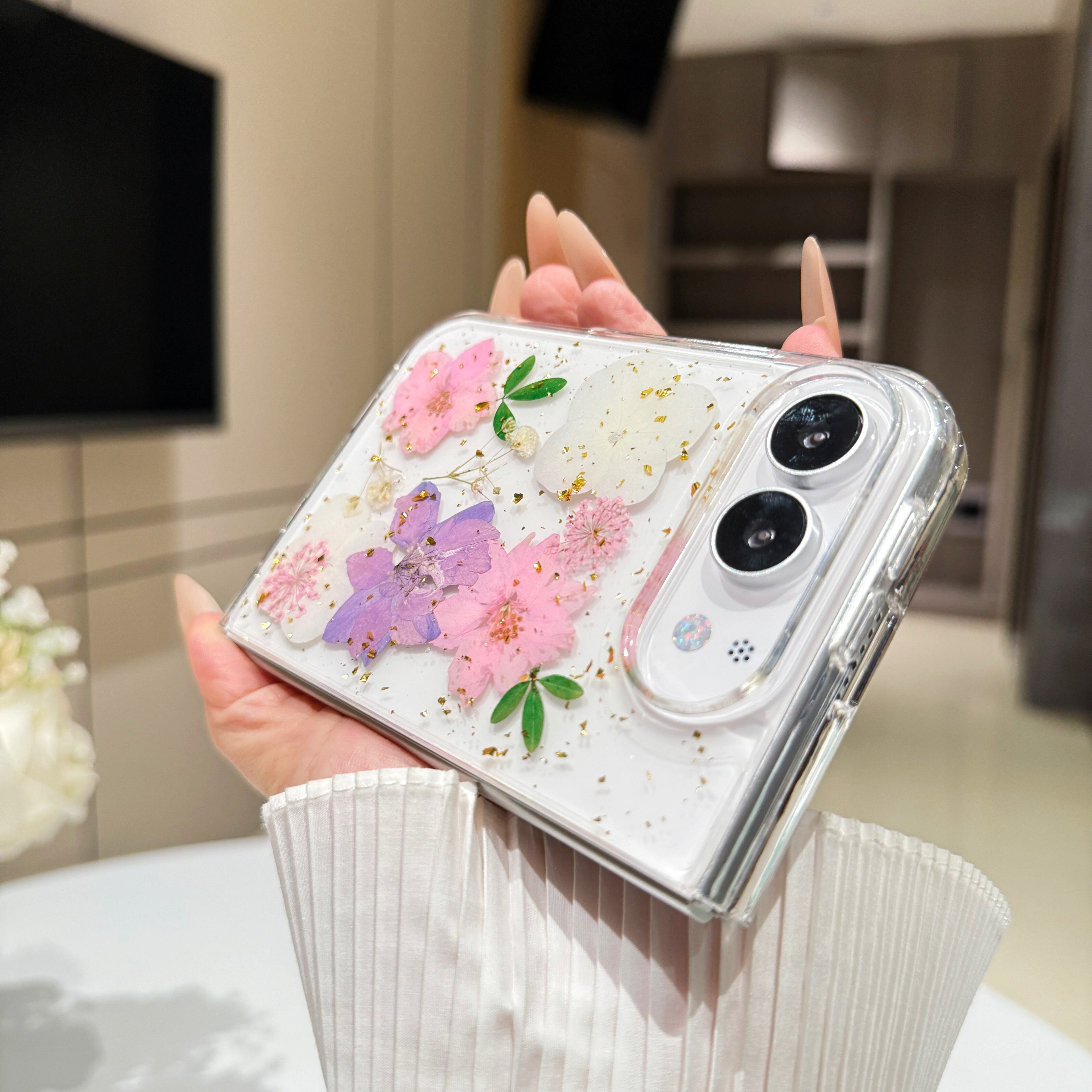 押し花 iPhone Duoケース クリア おしゃれ ドライフラワー