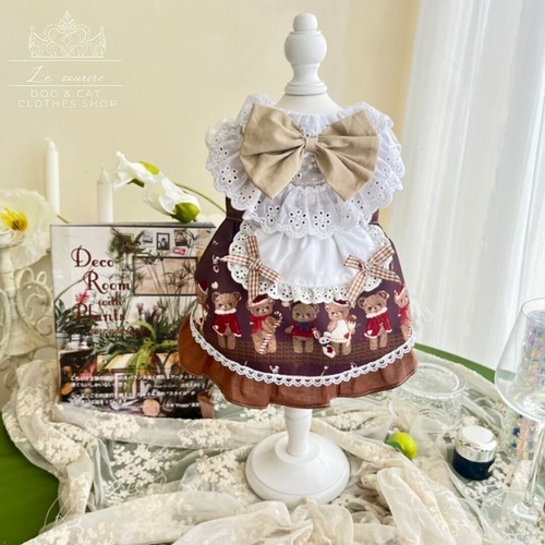 予約【№B07479】ベア柄　エプロンワンピ