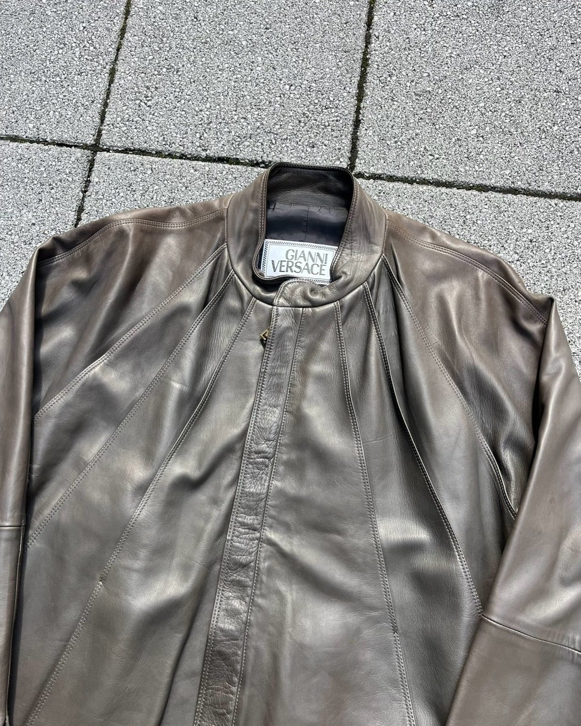 80s GIANNI VERSACE Tac Design Sheep Skin Leather Blouson ITALY製