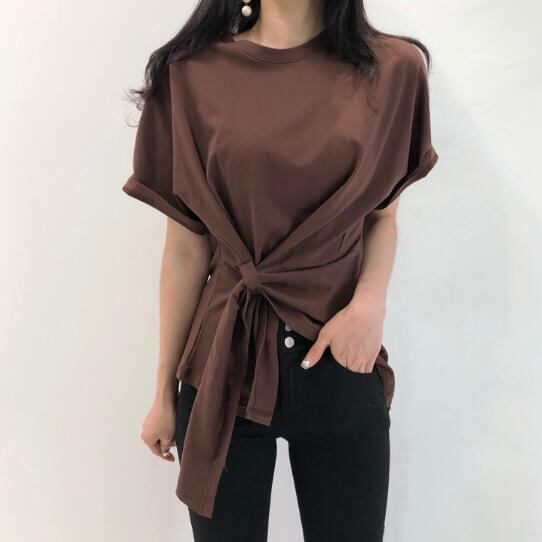 ファッション レディース トップス Tシャツ 半袖 クルーネック 不規則 ブラウス