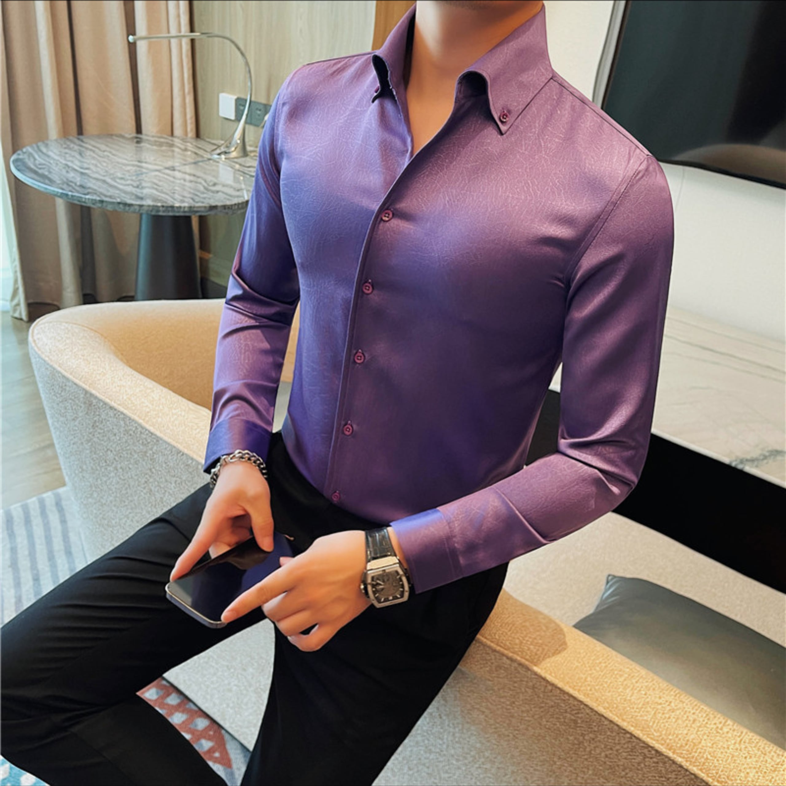 ラグジュアリーシャイニードレスシャツ(4color) M0854