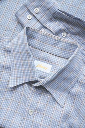 90's "Brioni" Cotton Jacquard Check Pattern Regular Collar Shirt Made in ITALY