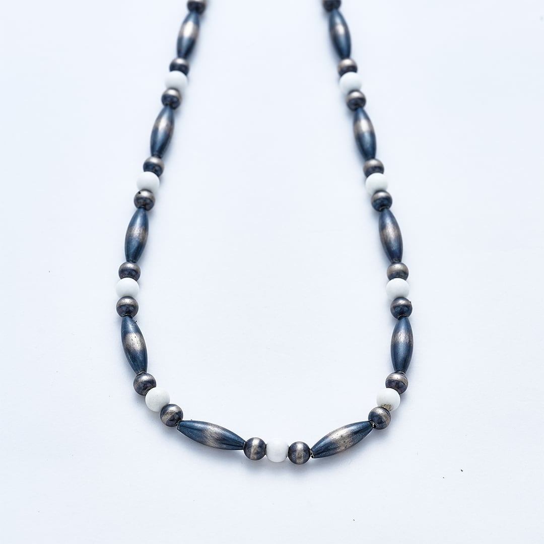 C-048 Breastplate Navajo Pearl Necklace(White onyx) (47cm) | WAKAN