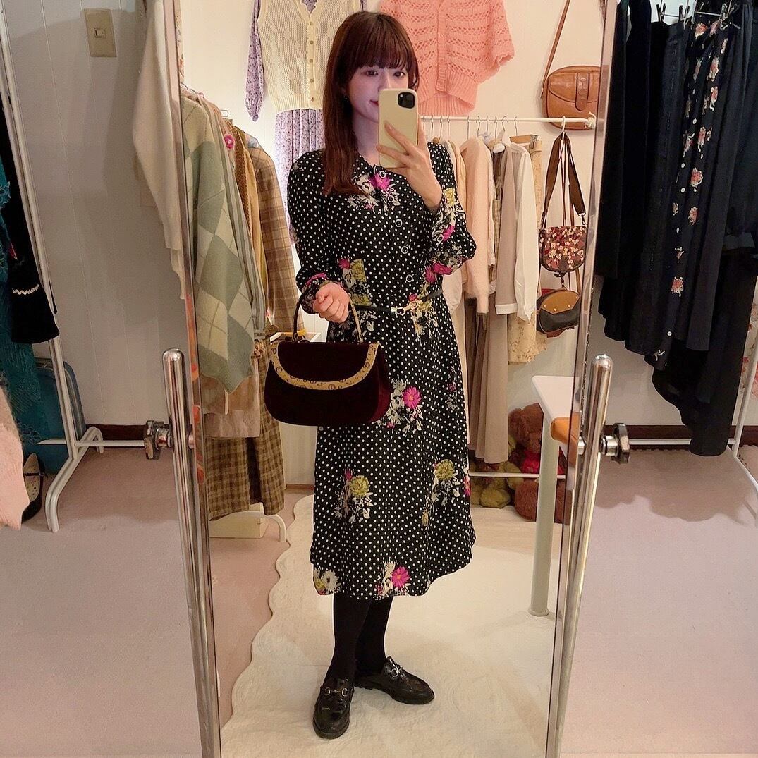 rétro flower white dot flare one-piece