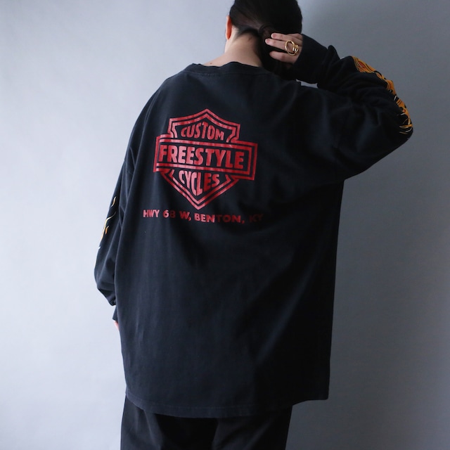 scull × fire sleeve design 360 full printed over  silhouette l/s tee