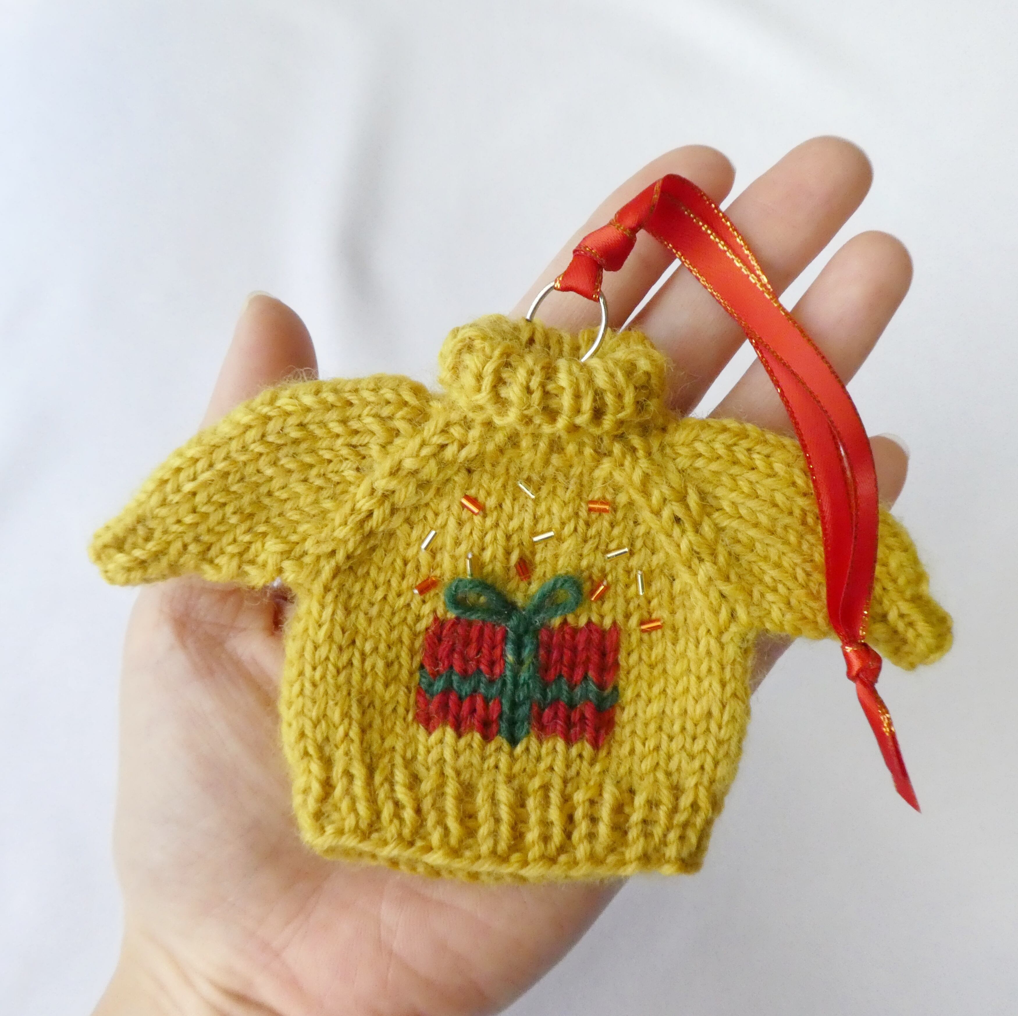 クリスマスオーナメント2個セット／ミニセーター／イエロー×ネイビー