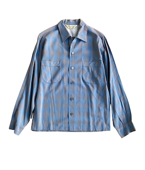 Vintage 60s S Rayon Ombre Check shirt -Sportsman-