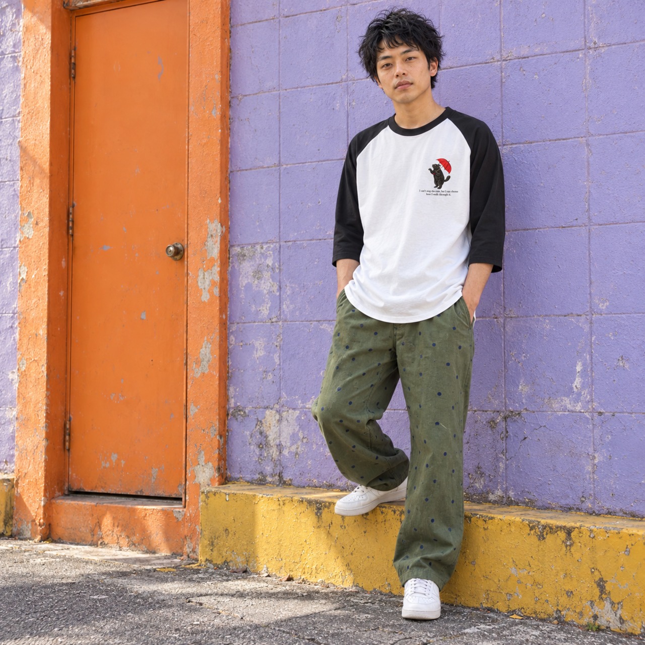 RAIN WALK｜赤い傘をもつゾロ ラグランTシャツ  【CA0021】 - 3