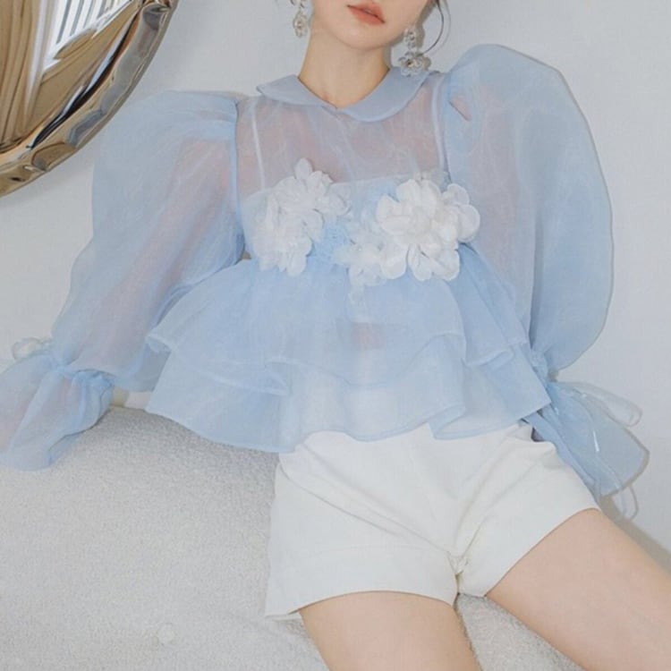 Fluffy puff sleeve blouse 00331